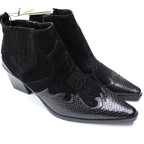 Zara NWT Split Suede Embroidered  Cowboy Ankle Booties in size 10/ EURO 41. - Picture 3 of 11